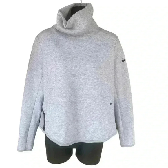 NIKE WOMENS DRI FIT CROP ROLL NECK SWEATSHIRT front pockets sz small color Grey - Picture 2 of 8